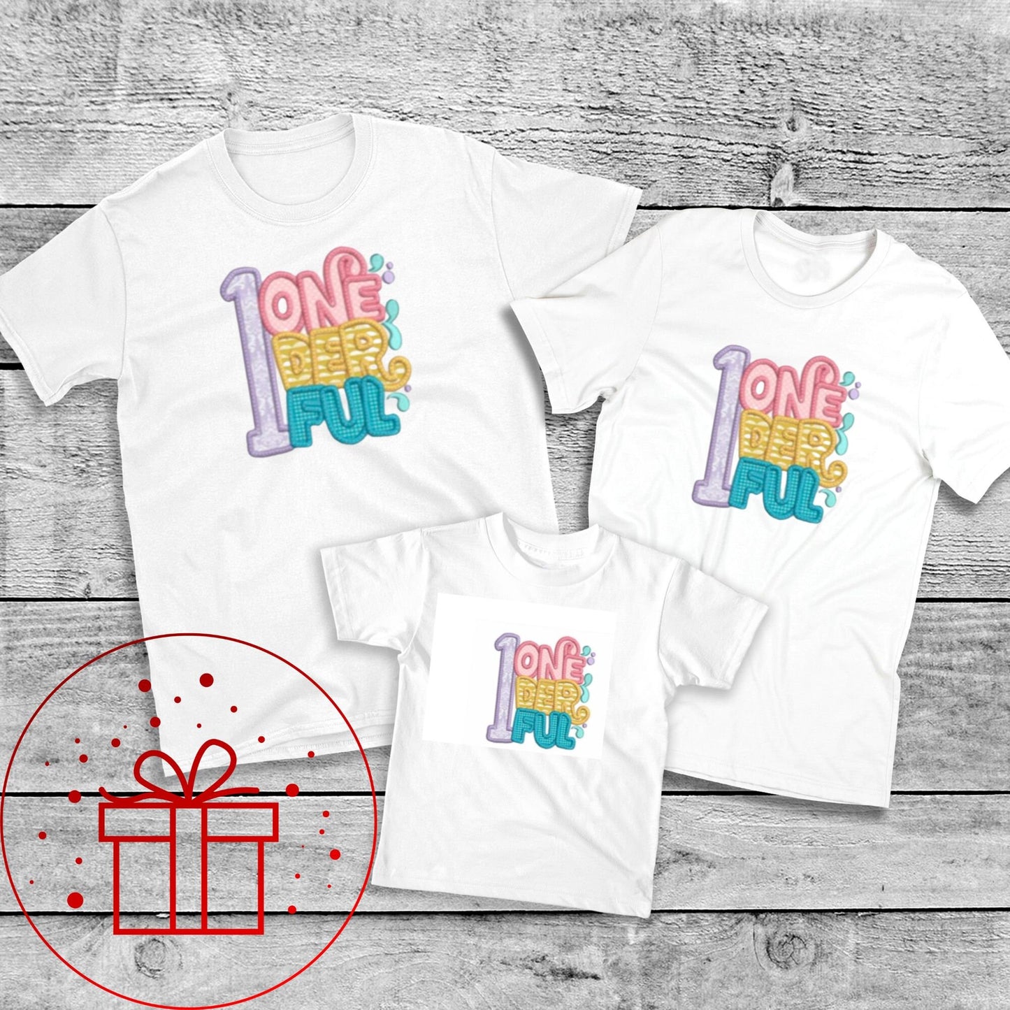 1st Birthday T-shirt, one-der-ful, First, I am One, One, fun age specific writing, kids & family matching styles. Shirts and hoodies