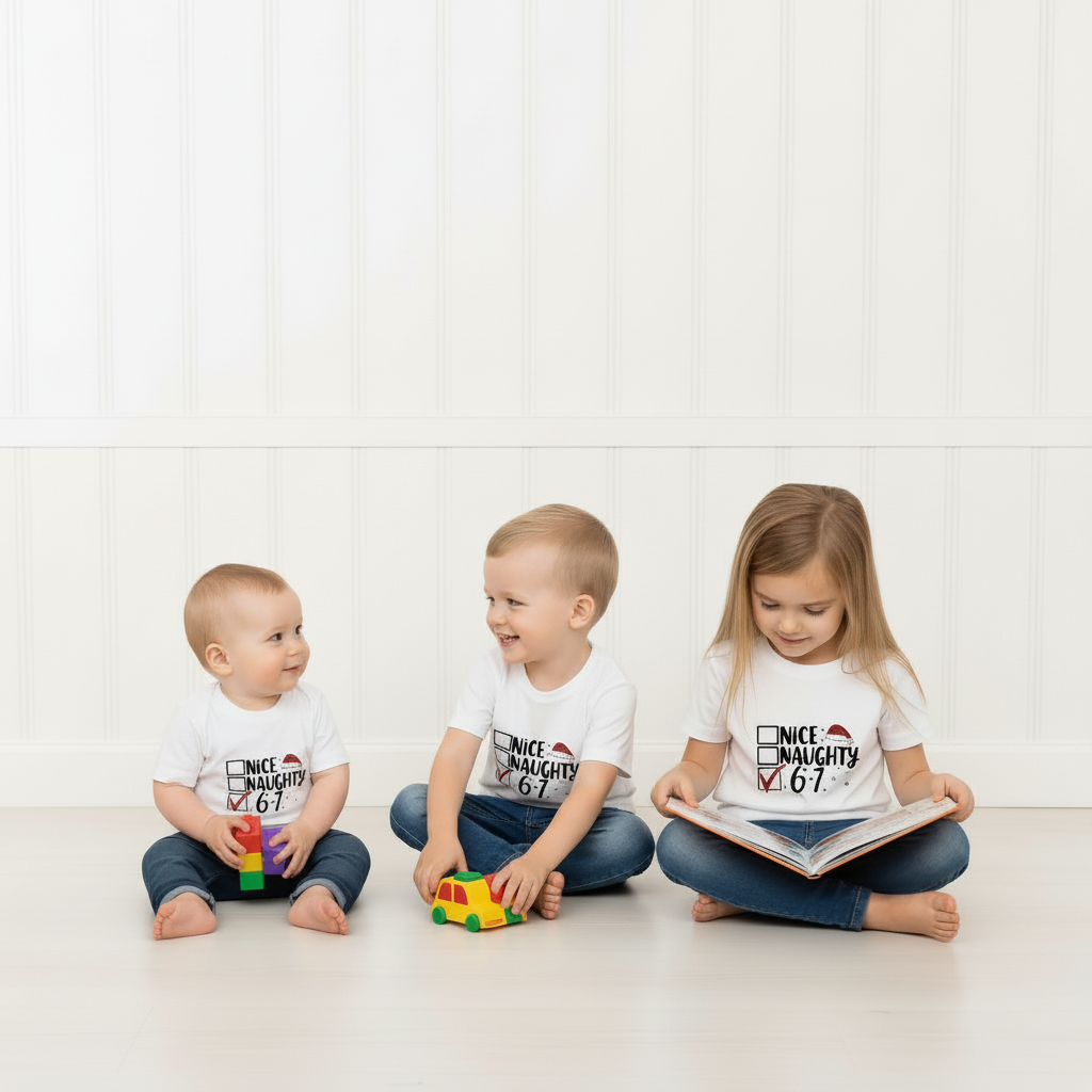 Nice, Naughty or 6–7 Matching Christmas T-Shirts