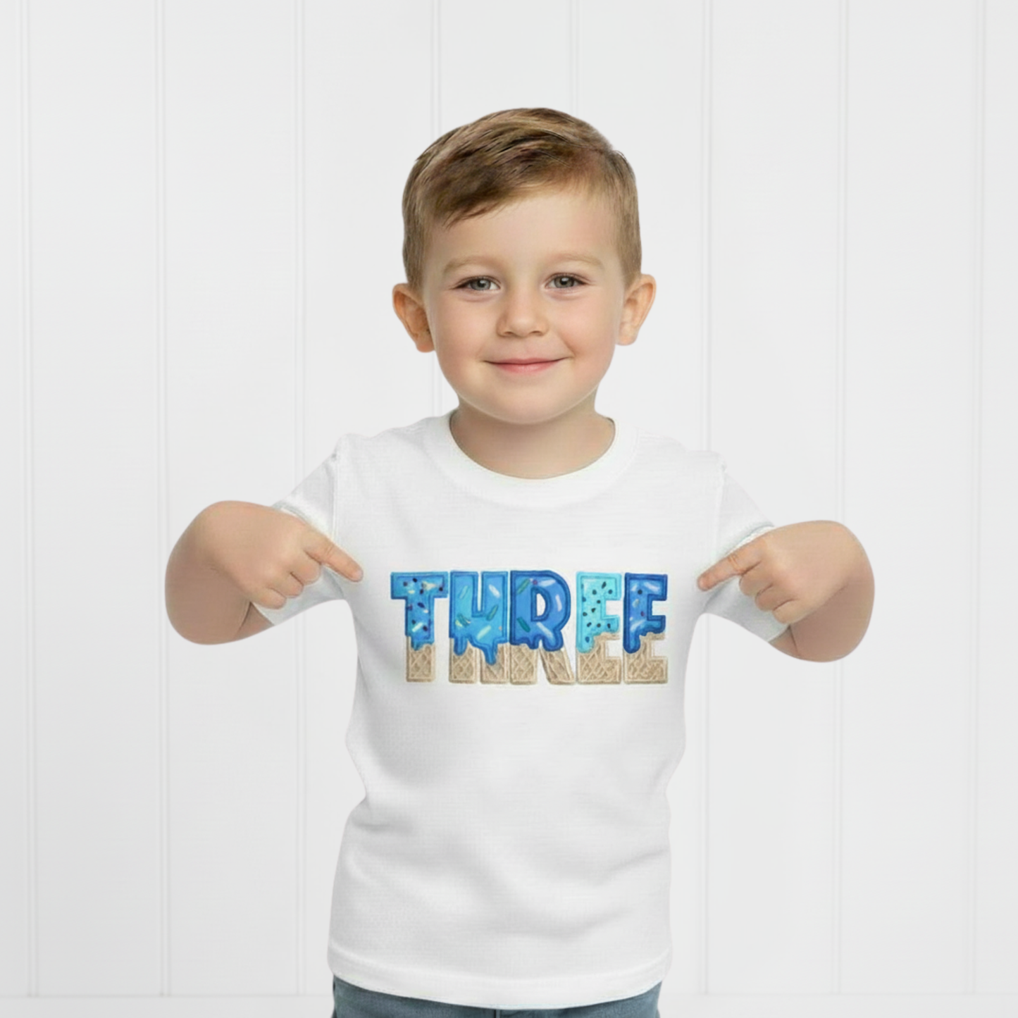 THIRD Birthday T-Shirt – I Am 3 Ice Cream Waffle Cone Design