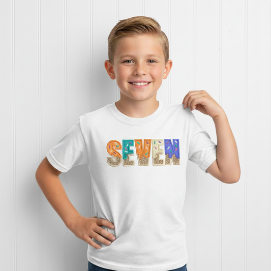 SEVENTH Birthday T-Shirt – I Am 7 Ice Cream Waffle Cone Design
