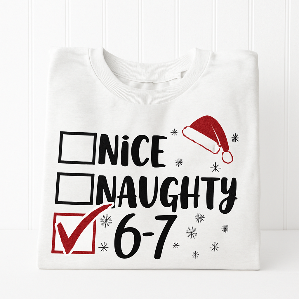 Nice, Naughty or 6–7 Matching Christmas T-Shirts