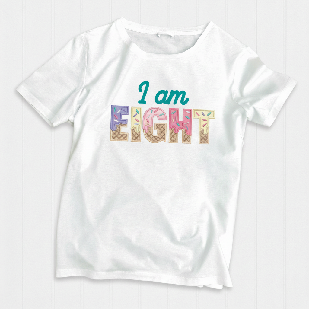 EIGHTH Birthday T-Shirt | Personalised Embroidered “I Am 8” Design | Kids Birthday Outfit