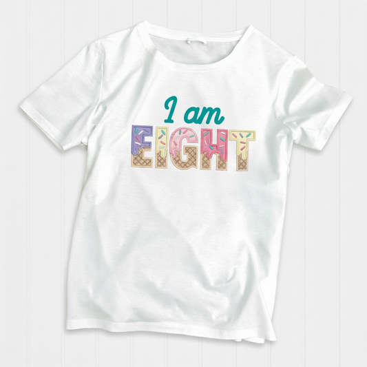 EIGHTH Birthday T-Shirt | Personalised Embroidered “I Am 8” Design | Kids Birthday Outfit