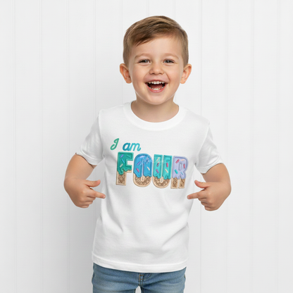FOUR Birthday T-Shirt | Personalised Embroidered “I Am 4” Design
