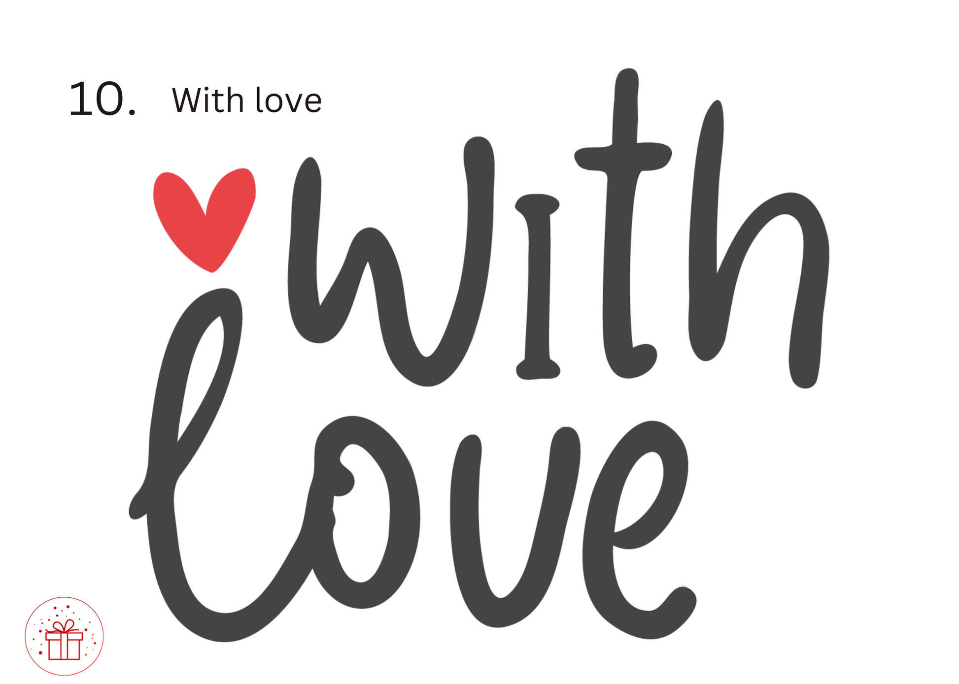 Text 'With Love' with a red heart and gift box icon on a white background