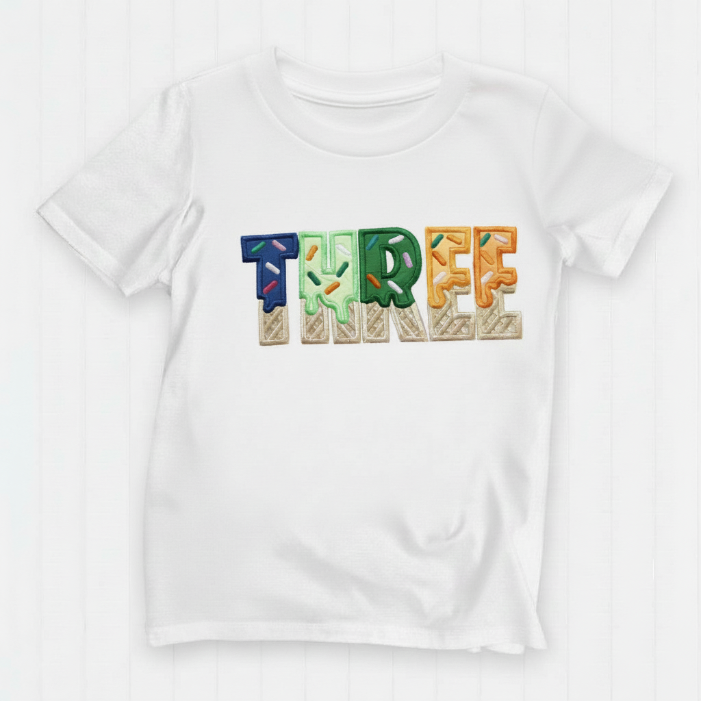 THIRD Birthday T-Shirt – I Am 3 Ice Cream Waffle Cone Design