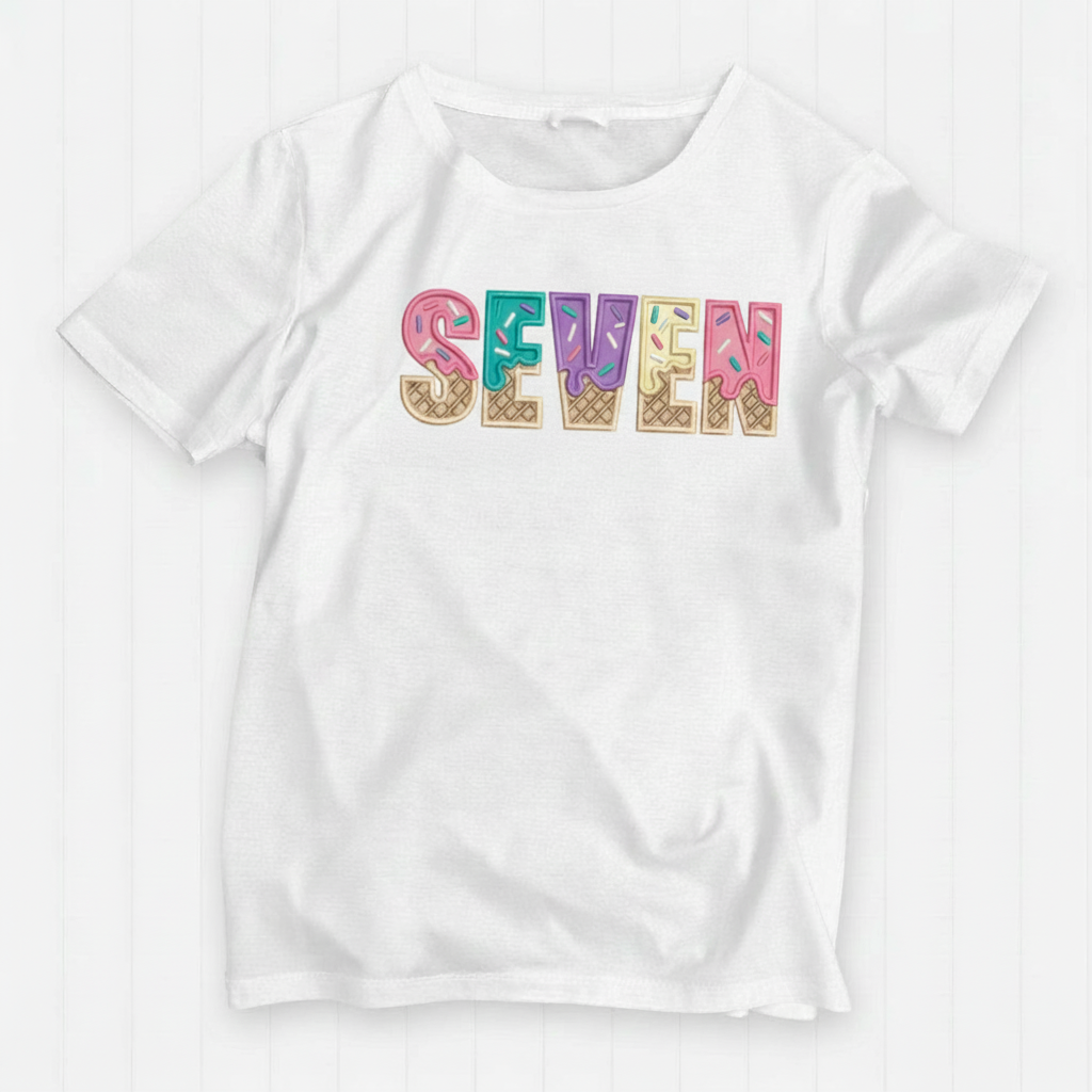 SEVENTH Birthday T-Shirt – I Am 7 Ice Cream Waffle Cone Design