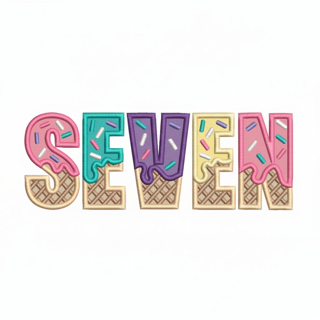 SEVENTH Birthday T-Shirt – I Am 7 Ice Cream Waffle Cone Design