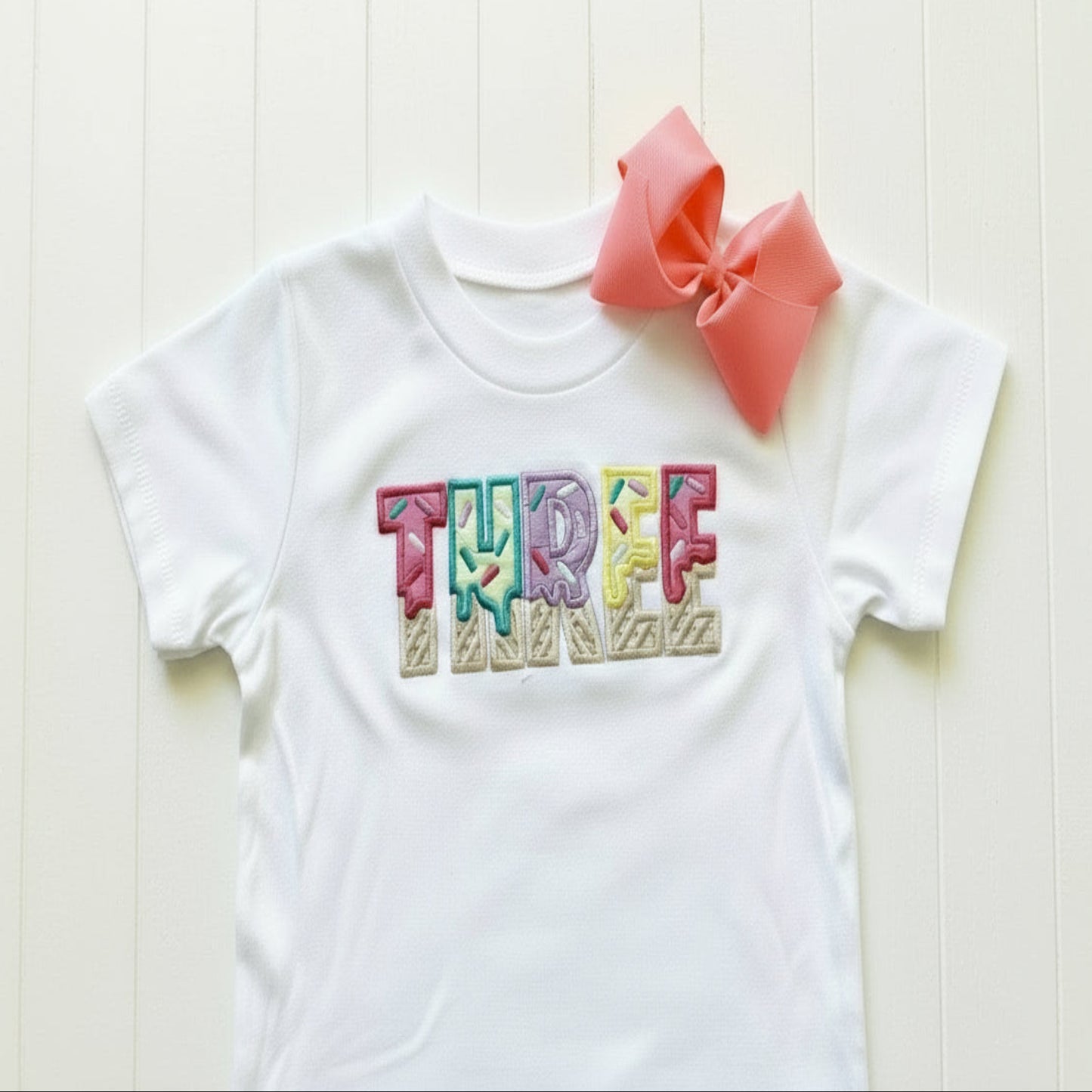 THIRD Birthday T-Shirt – I Am 3 Ice Cream Waffle Cone Design