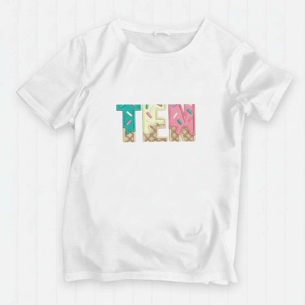TENTH Birthday T-Shirt – I Am 10 Ice Cream Waffle Cone Design