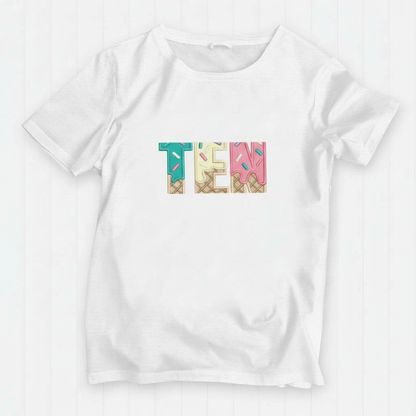 TENTH Birthday T-Shirt – I Am 10 Ice Cream Waffle Cone Design