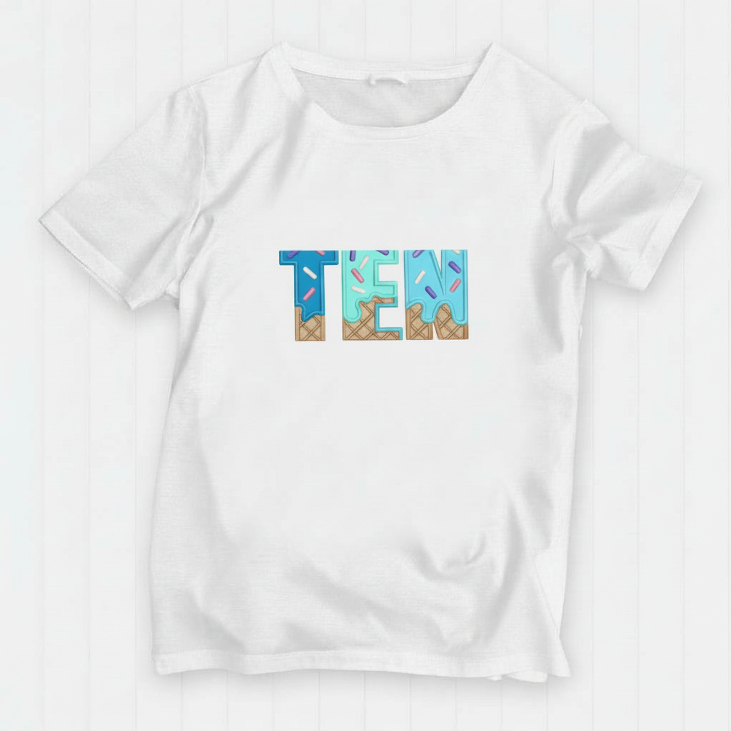 TENTH Birthday T-Shirt – I Am 10 Ice Cream Waffle Cone Design
