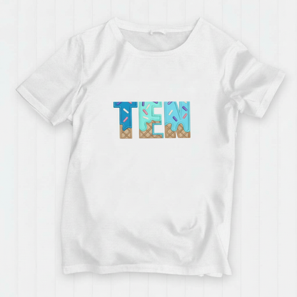 TENTH Birthday T-Shirt – I Am 10 Ice Cream Waffle Cone Design