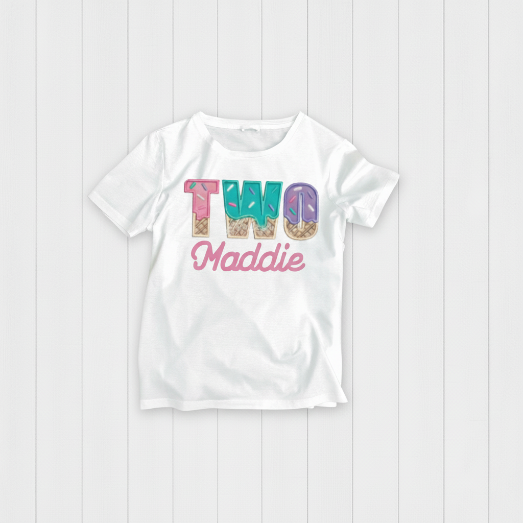 SECOND Birthday T-Shirt – I Am 2 Ice Cream Waffle Cone Design