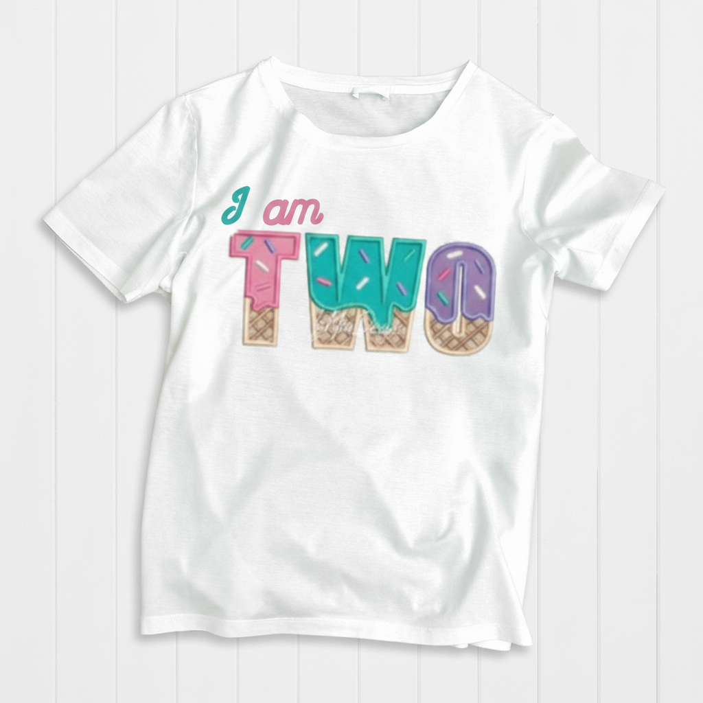 SECOND Birthday T-Shirt – I Am 2 Ice Cream Waffle Cone Design