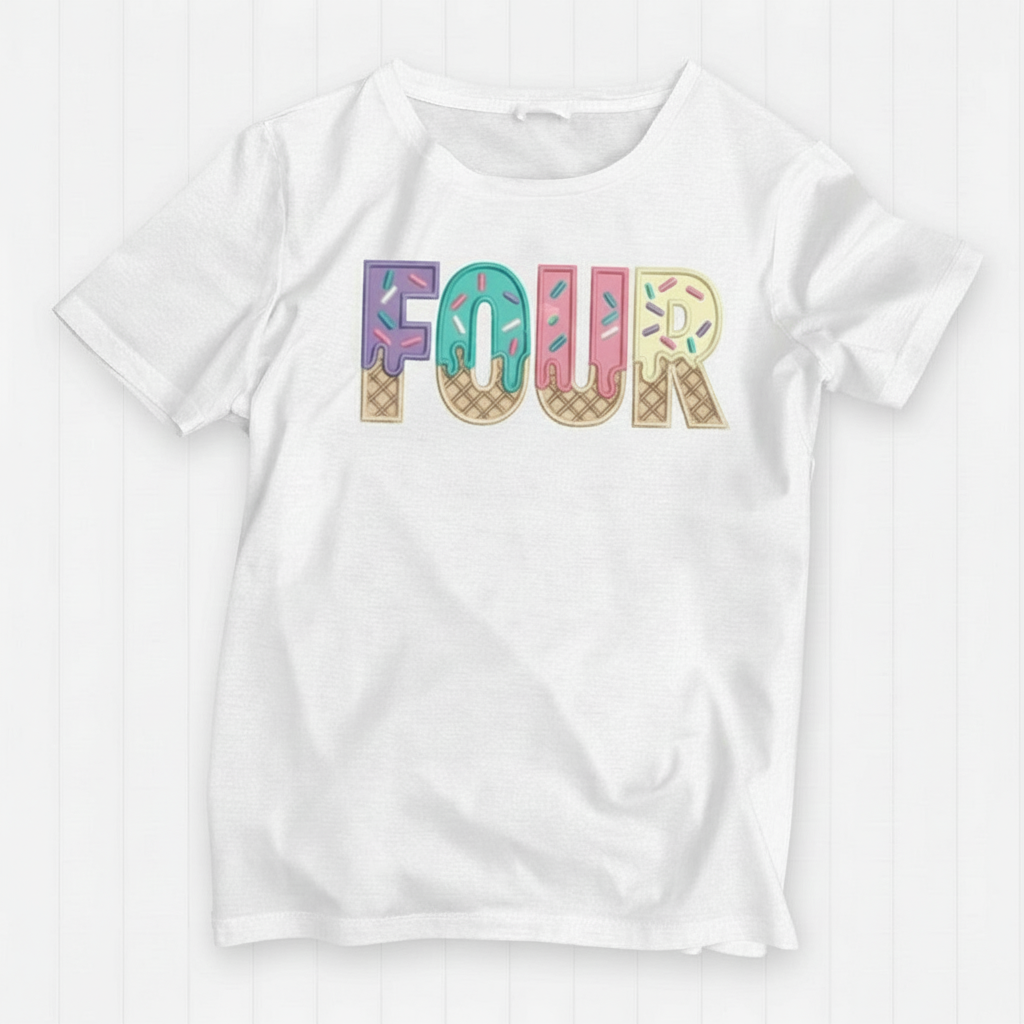 FOUR Birthday T-Shirt | Personalised Embroidered “I Am 4” Design | Kids Birthday Outfit