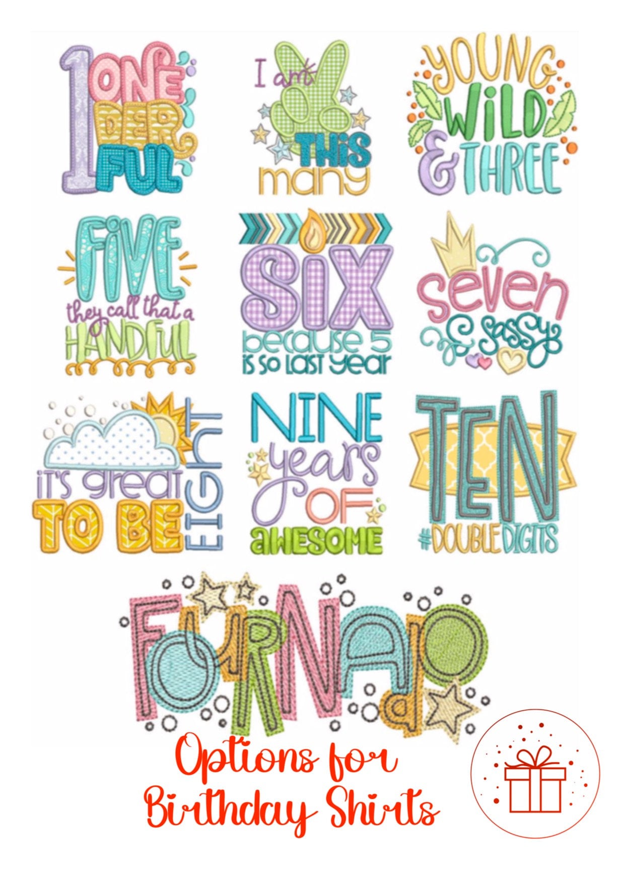 Birthday T-shirt, fun age specific writing, kids & family matching styles. Shirts and hoodies