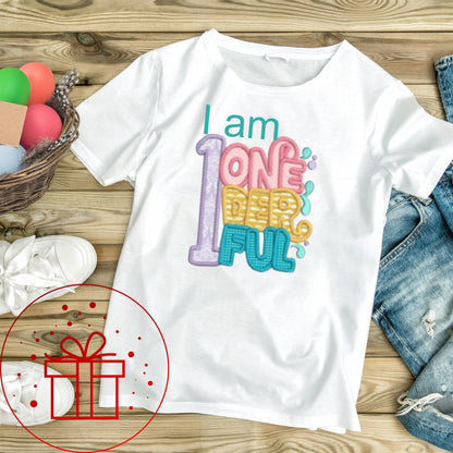 1st Birthday T-shirt, one-der-ful, First, I am One, One, fun age specific writing, kids & family matching styles. Shirts and hoodies