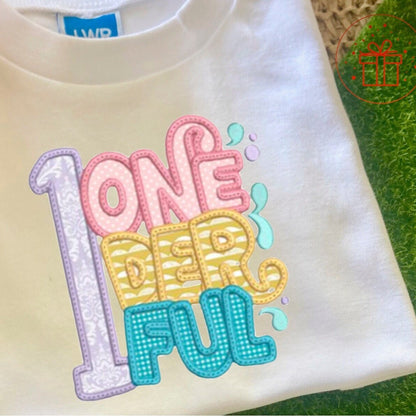 1st Birthday T-shirt, one-der-ful, First, I am One, One, fun age specific writing, kids & family matching styles. Shirts and hoodies