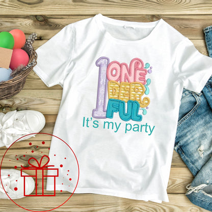 1st Birthday T-shirt, one-der-ful, First, I am One, One, fun age specific writing, kids & family matching styles. Shirts and hoodies