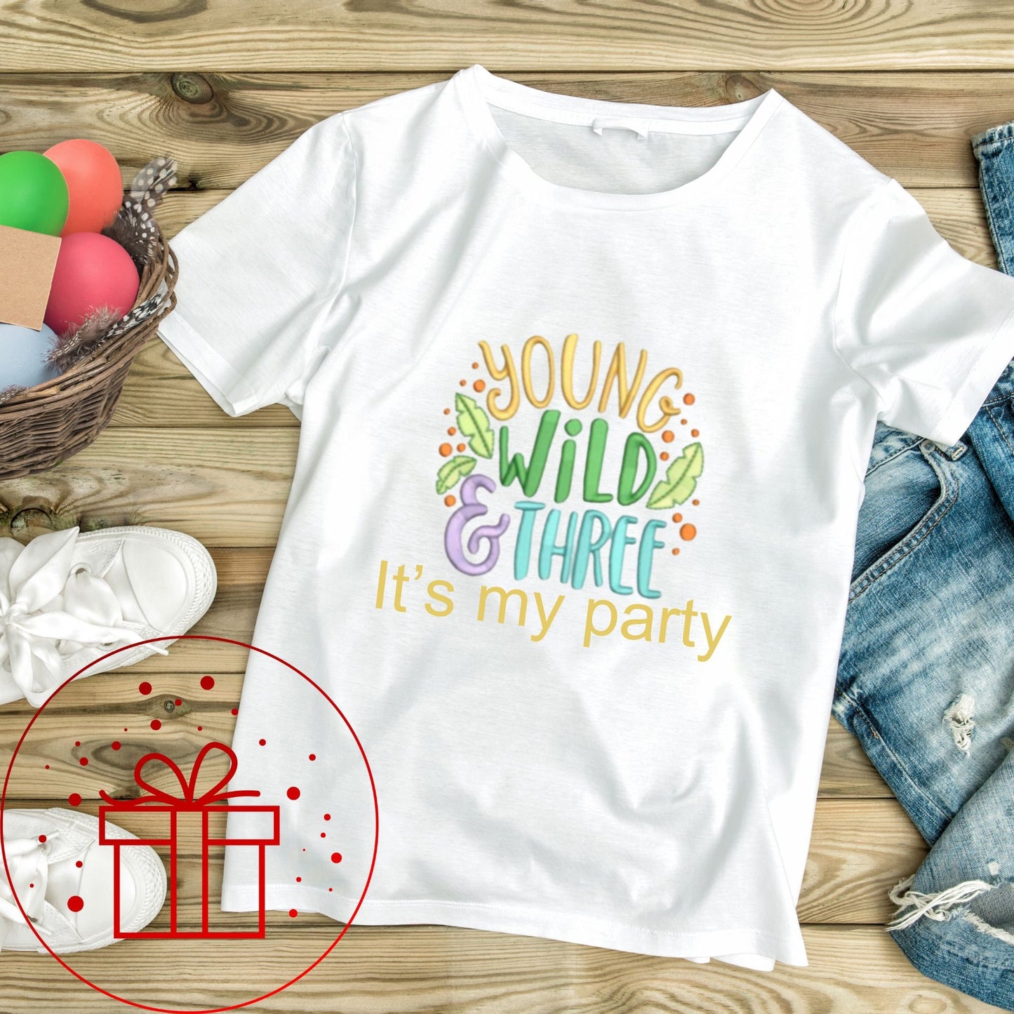 3rd Birthday T-shirt, Young Wild and Three, I am Three, Three, 3, fun age specific writing, kids & family matching styles.