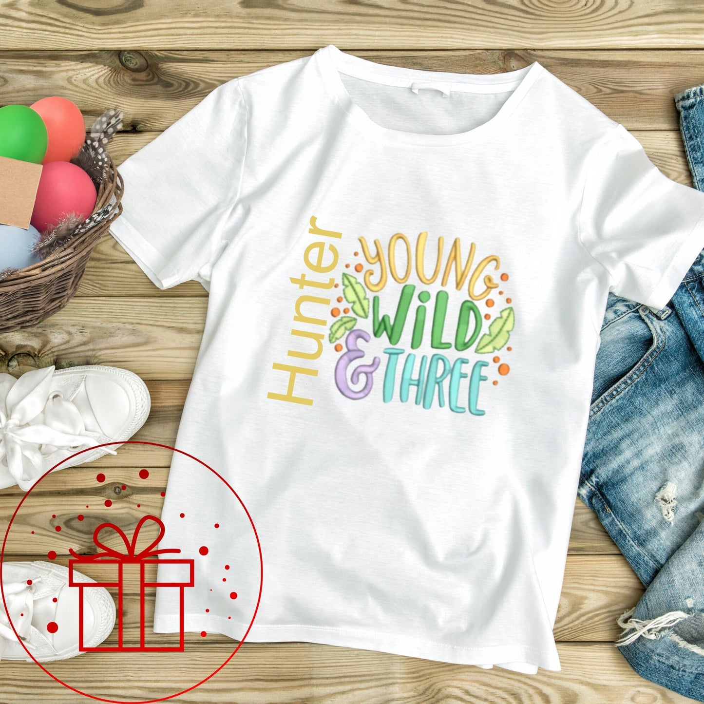 3rd Birthday T-shirt, Young Wild and Three, I am Three, Three, 3, fun age specific writing, kids & family matching styles.