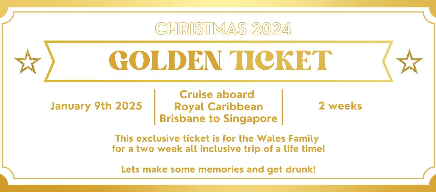 Christmas Golden Ticket, Gift Certificate, Gift Coupon, Gift Voucher, Foiled Gift Voucher, Unisex, Christmas Gift, Fathers Day, Birthday