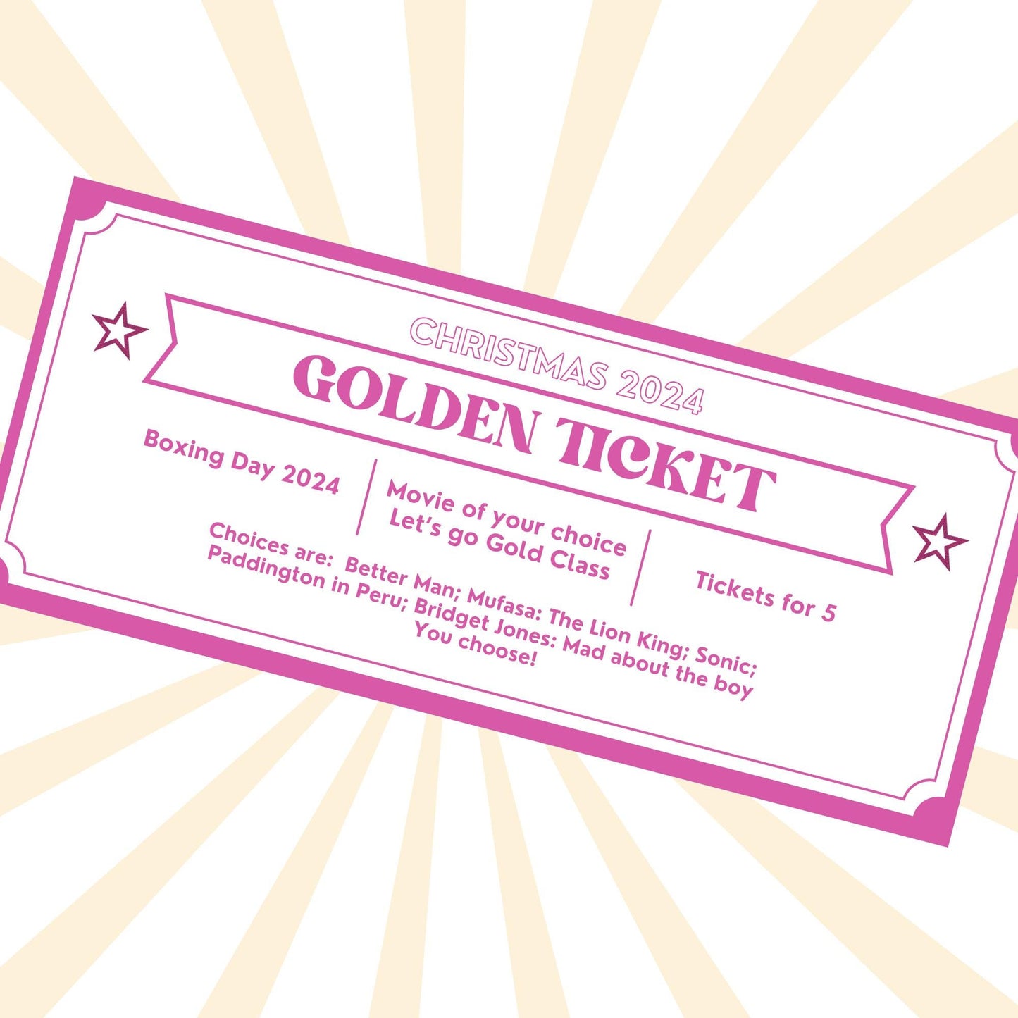Christmas Golden Ticket, Gift Certificate, Gift Coupon, Gift Voucher, Foiled Gift Voucher, Unisex, Christmas Gift, Fathers Day, Birthday