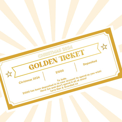 Christmas Golden Ticket, Gift Certificate, Gift Coupon, Gift Voucher, Foiled Gift Voucher, Unisex, Christmas Gift, Fathers Day, Birthday