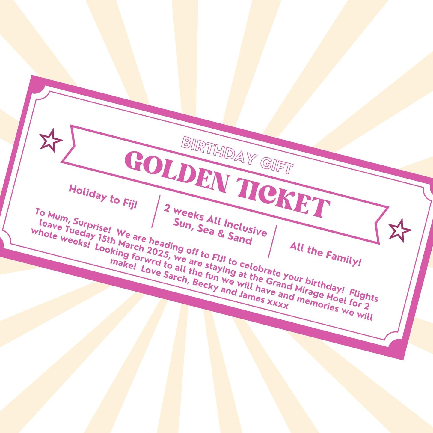 Birthday Golden Ticket, Gift Certificate, Gift Coupon, Gift Voucher, Foiled Gift Voucher, Unisex, Birthday Gift