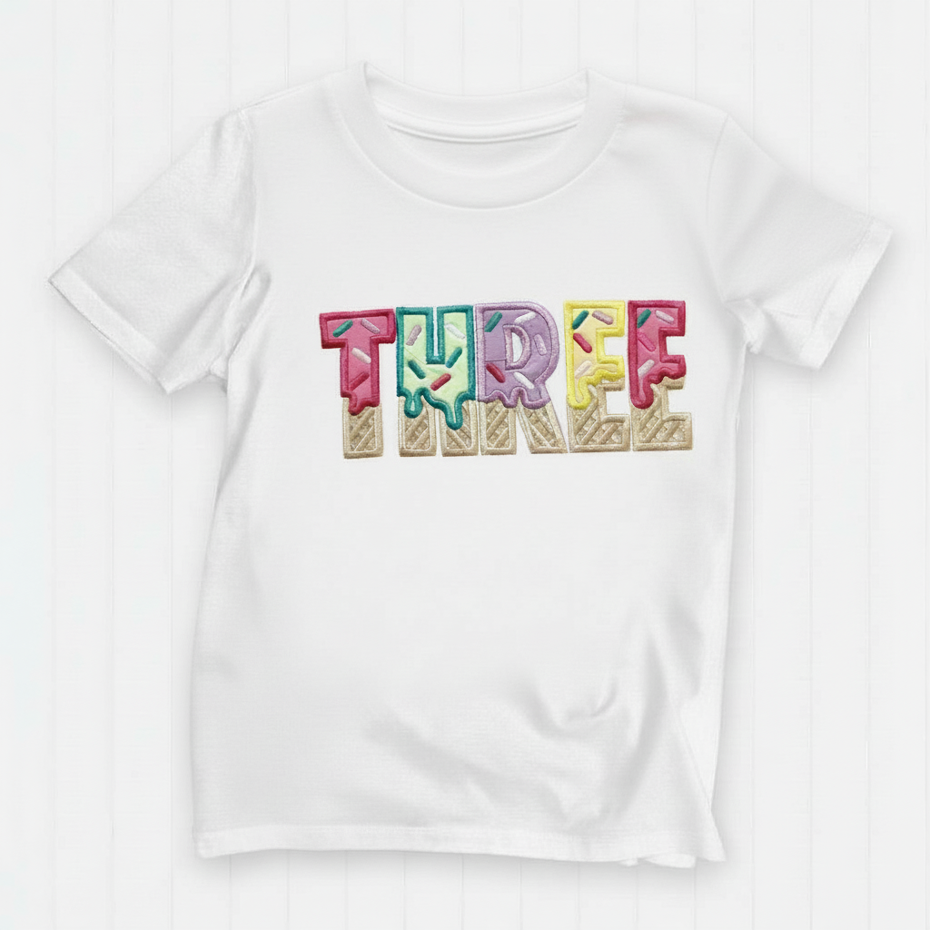 THIRD Birthday T-Shirt – I Am 3 Ice Cream Waffle Cone Design