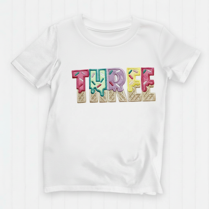 THIRD Birthday T-Shirt – I Am 3 Ice Cream Waffle Cone Design