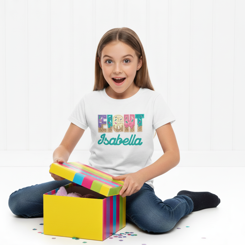 EIGHTH Birthday T-Shirt | Personalised Embroidered “I Am 8” Design | Kids Birthday Outfit