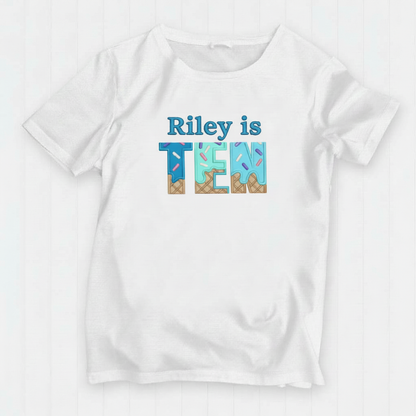 TENTH Birthday T-Shirt – I Am 10 Ice Cream Waffle Cone Design