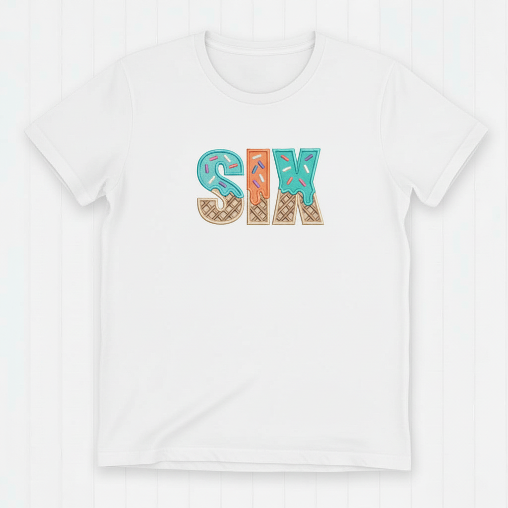 SIXTH Birthday T-Shirt – I Am 6 Ice Cream Waffle Cone Design
