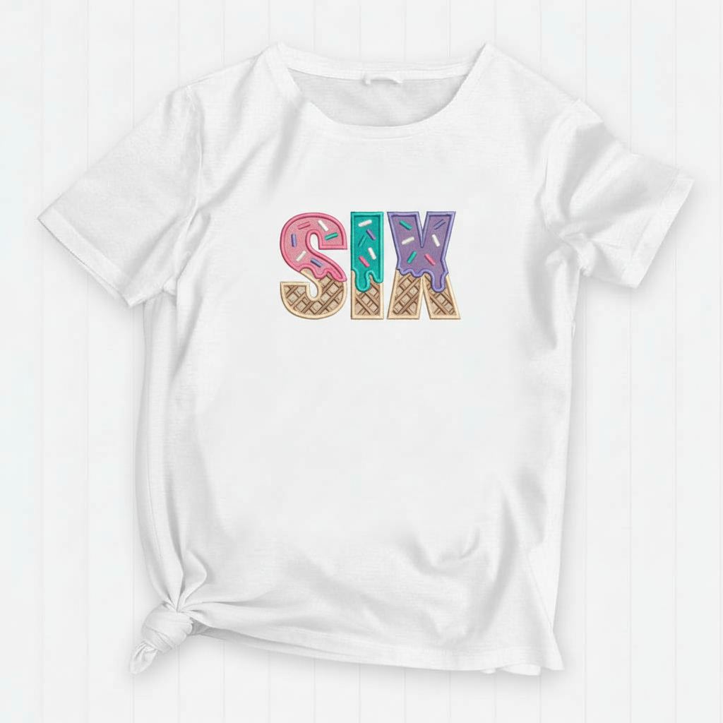 SIXTH Birthday T-Shirt – I Am 6 Ice Cream Waffle Cone Design