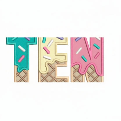 TENTH Birthday T-Shirt – I Am 10 Ice Cream Waffle Cone Design