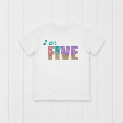 FIFTH Birthday T-Shirt | Personalised Embroidered “I Am 5” Design